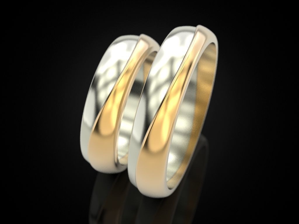 Парные обручальные кольца двухцветные "Диагональ-2" 