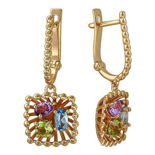 Серьги из красного золота c аметистом и хризолитом 