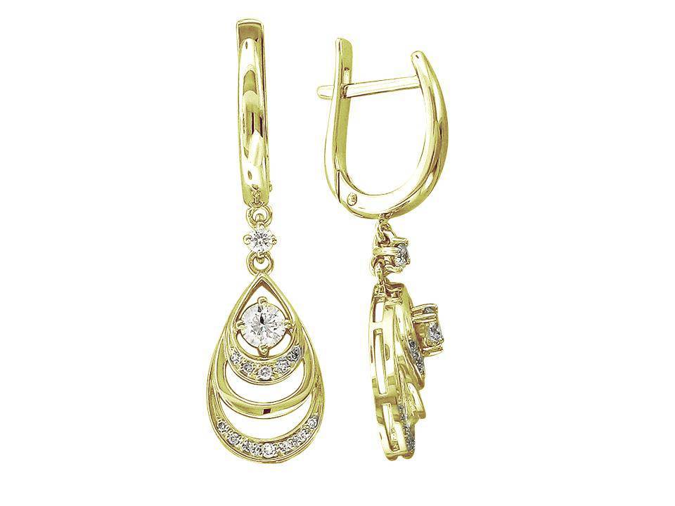 Серьги из желтого золота c фианитом 