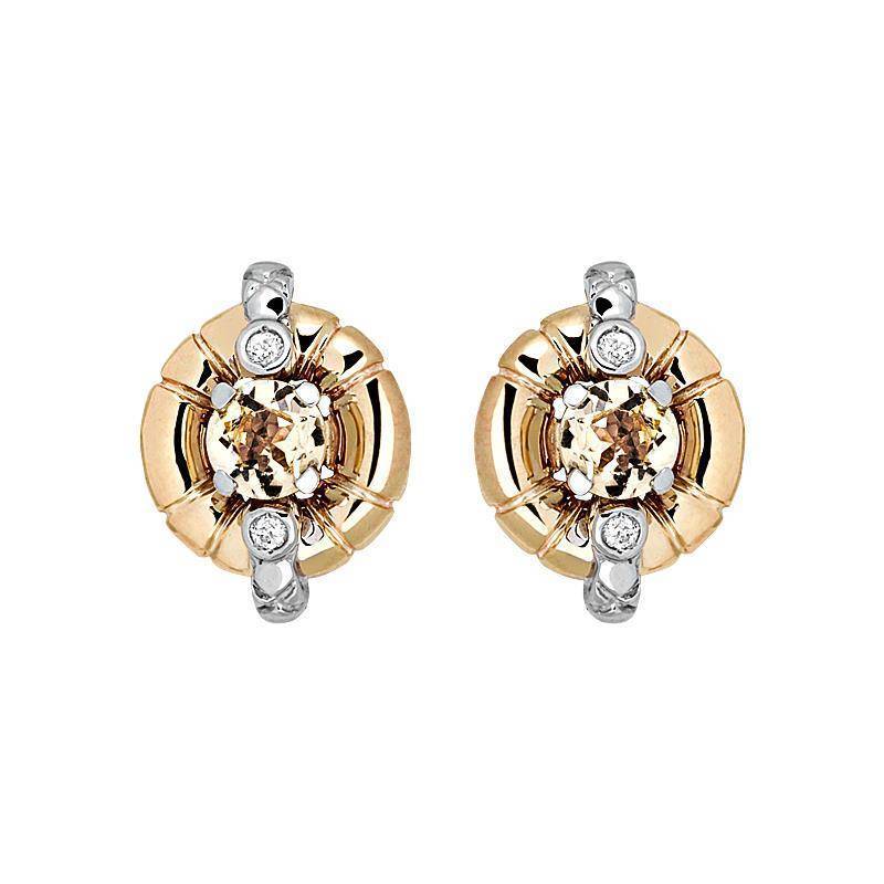 Серьги из комбинированного золота c бриллиантом и гелиодором 