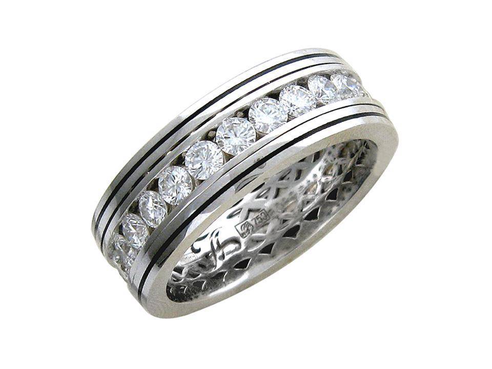 Обручальные кольца крутящиеся из белого золота c бриллиантом и эмалью 