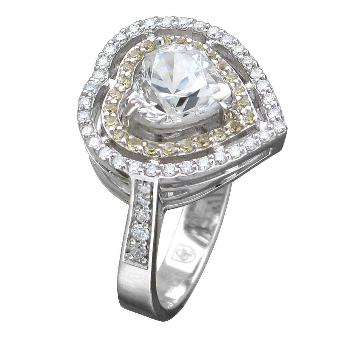 Кольцо из белого золота c бриллиантом и сапфиром 