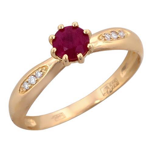 Кольцо из красного золота c бриллиантом и сапфиром 01К615182 фото