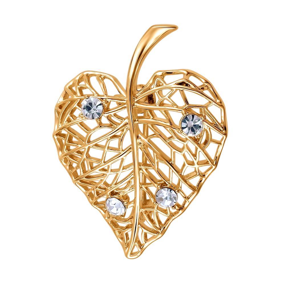 Брошь "Лист" из бижутерии c стеклом 