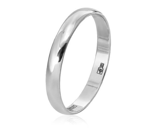 Классическое обручальное кольцо из белого золота ширина 3 мм 