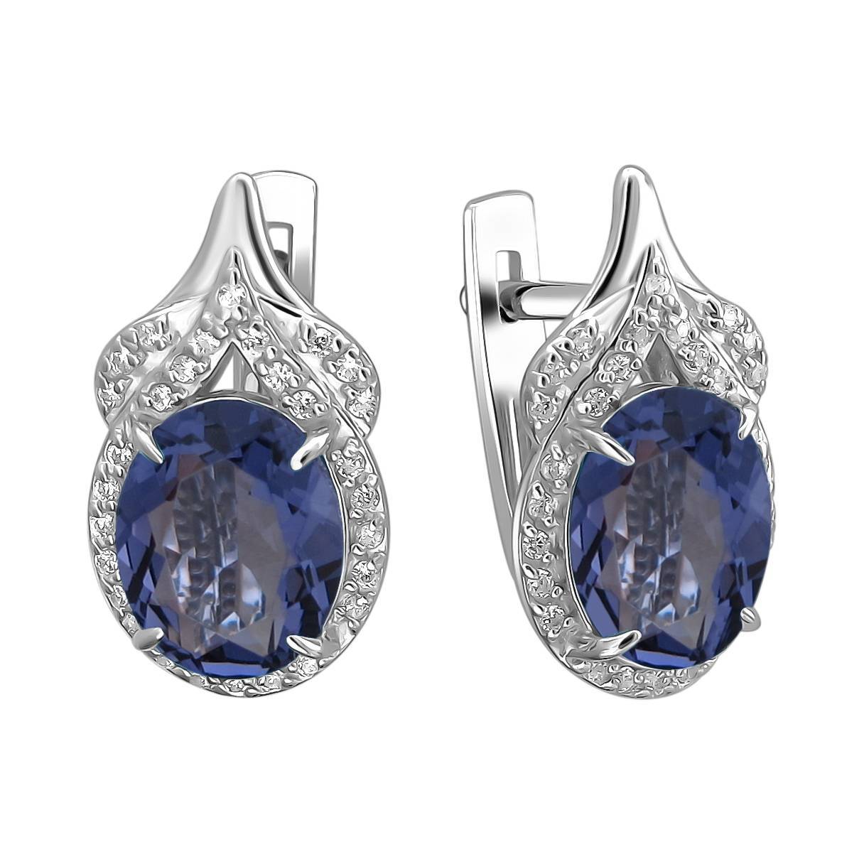 Серьги из серебра c фианитом и кварцом 
