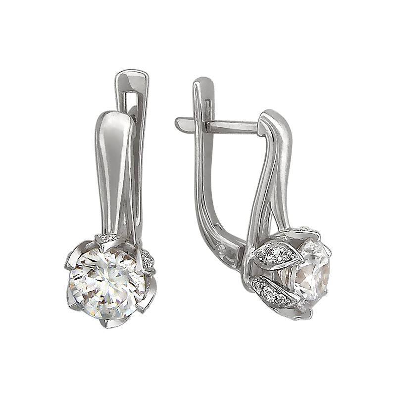 Серьги из белого золота c фианитом 