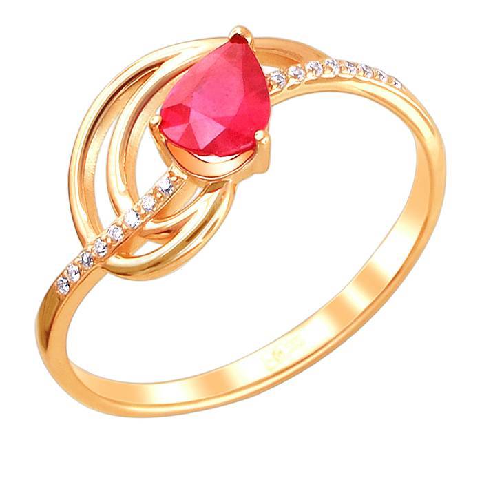 Кольцо из красного золота c рубином и бриллиантом 01К616091-3 фото