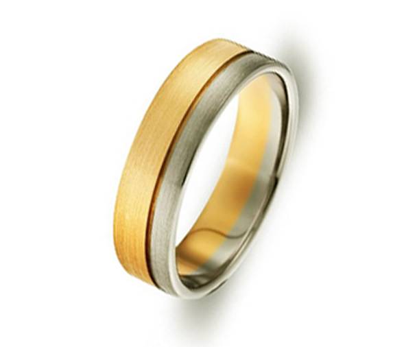 Обручальное кольцо двусплавное: белое и жёлтое золото, плоское матовое 