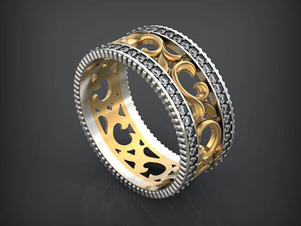 Обручальное кольцо оригинальное ажурное с бриллиантами 