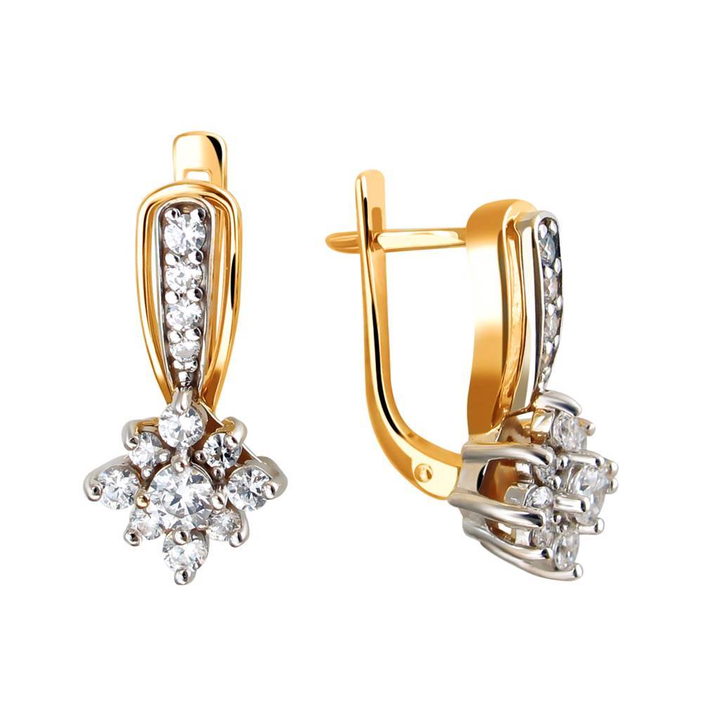 Серьги из комбинированного золота c фианитом 