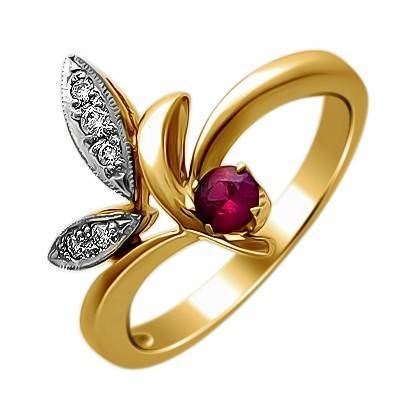 Кольцо из красного золота c рубином и бриллиантом 32К610268 фото