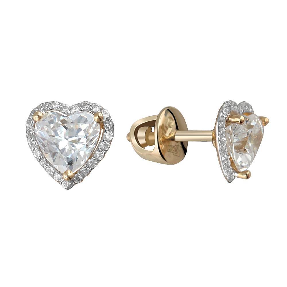 Пусеты из желтого золота c фианитом 