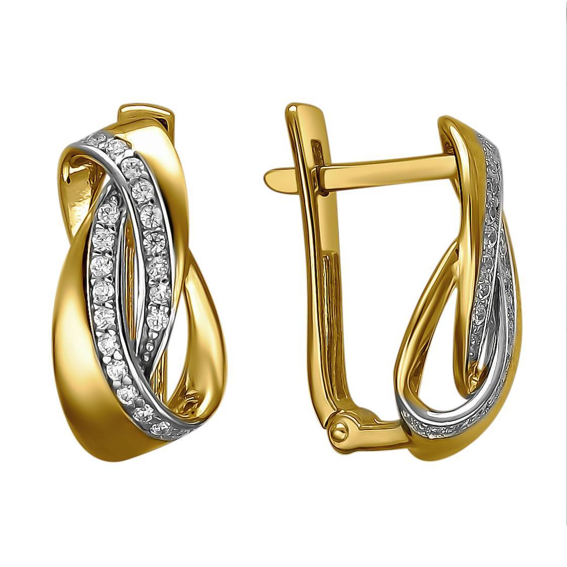 Серьги из желтого золота c фианитом 