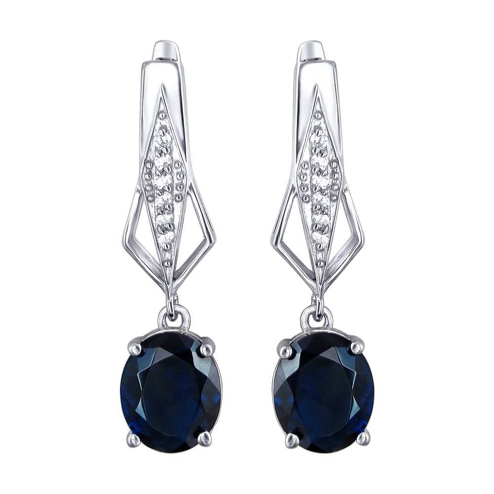 Серьги из серебра c сапфиром и фианитом 