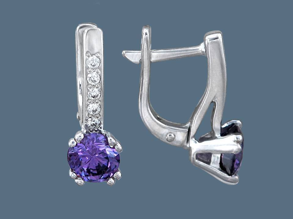 Серьги из серебра c фианитом 
