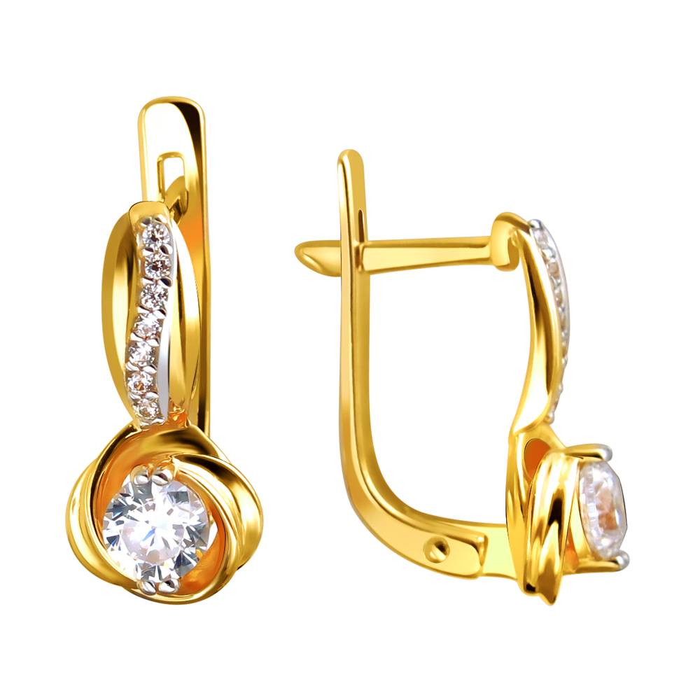 Серьги из желтого золота c фианитом 