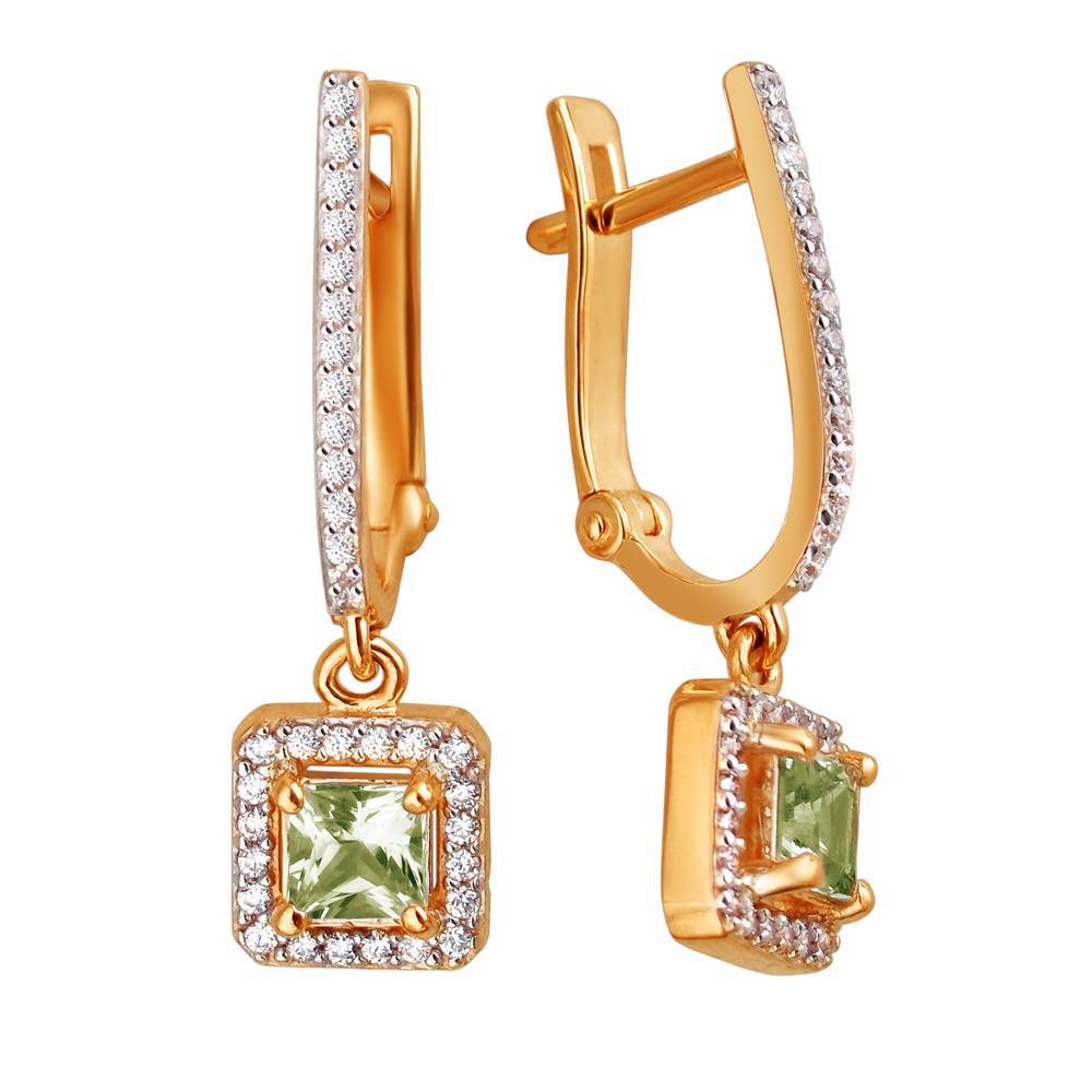 Серьги из красного золота c хризолитом и фианитом 