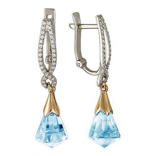 Серьги из комбинированного золота c топазом и фианитом 
