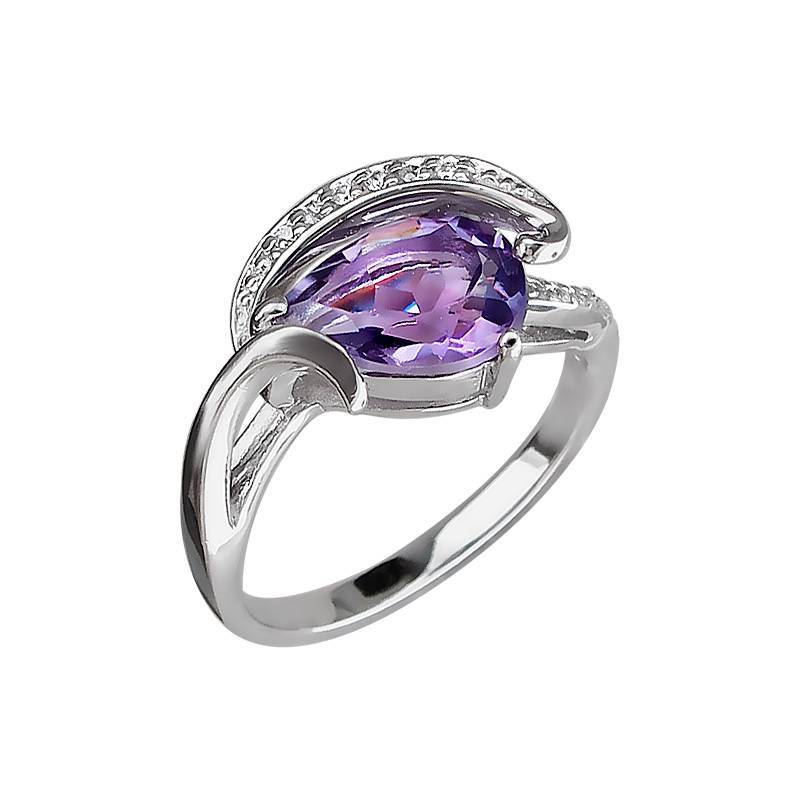 Кольцо из серебра c аметистом и цирконием 