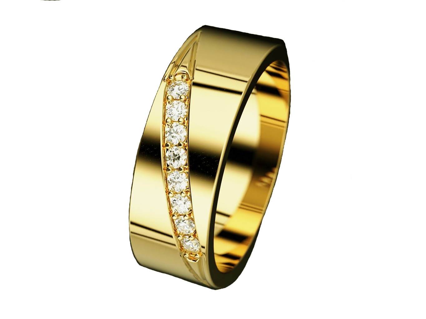 Плоское гладкое кольцо обручальное ширина 6 мм с бриллиантами 