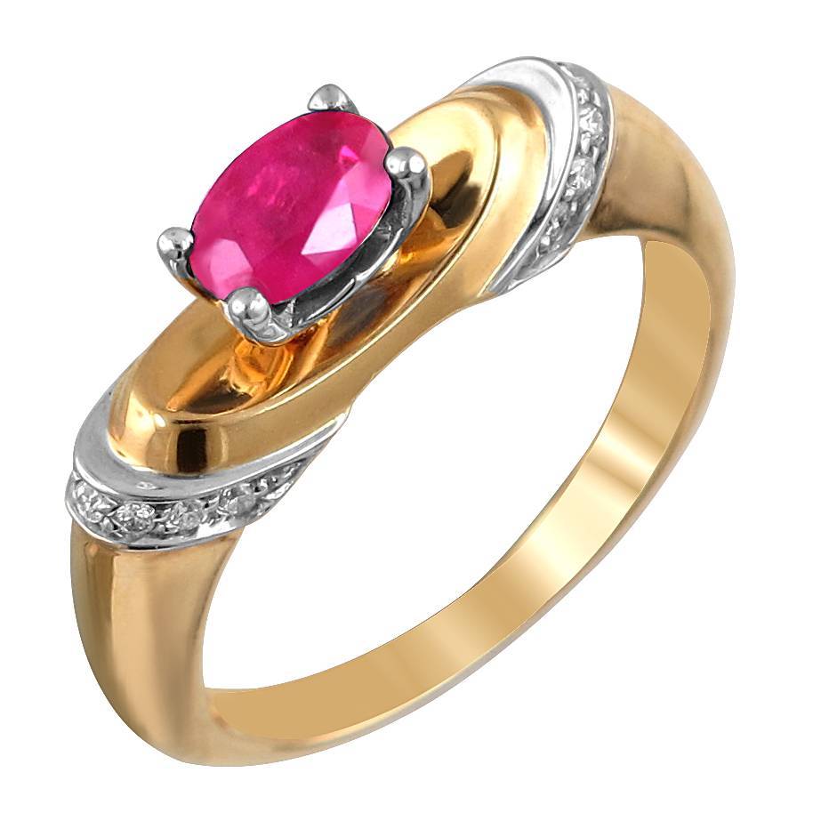 Кольцо из комбинированного золота c рубином и бриллиантом 01К683639-3 фото