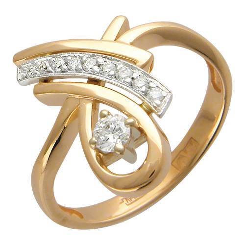 Кольцо из комбинированного золота c бриллиантом 01К665051 фото