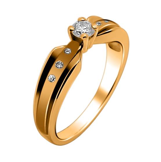 Кольцо из красного золота c бриллиантом и сапфиром 32К610081 фото