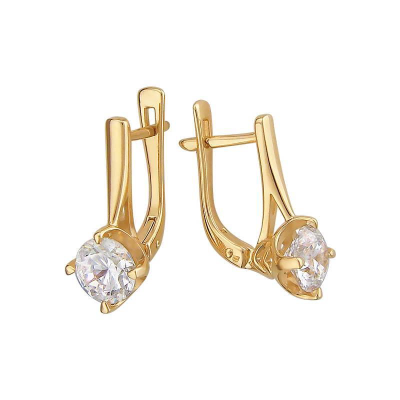 Серьги из желтого золота c фианитом 