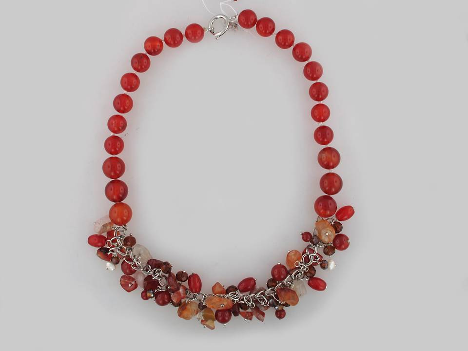 Колье из бижутерии c цирконом и агатом 