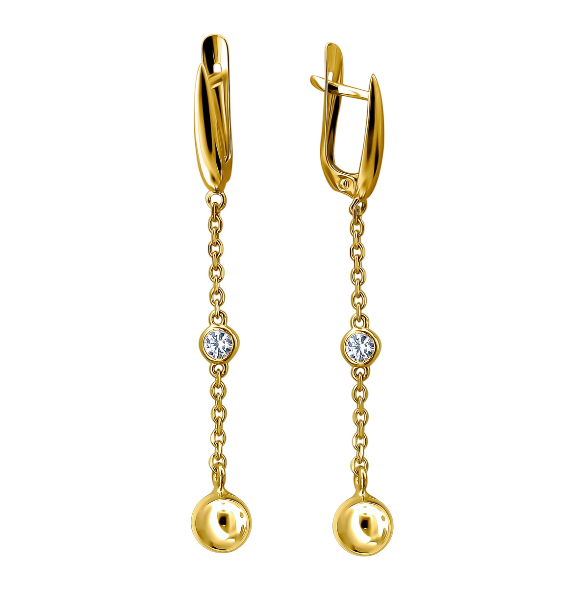 Серьги из желтого золота c фианитом 