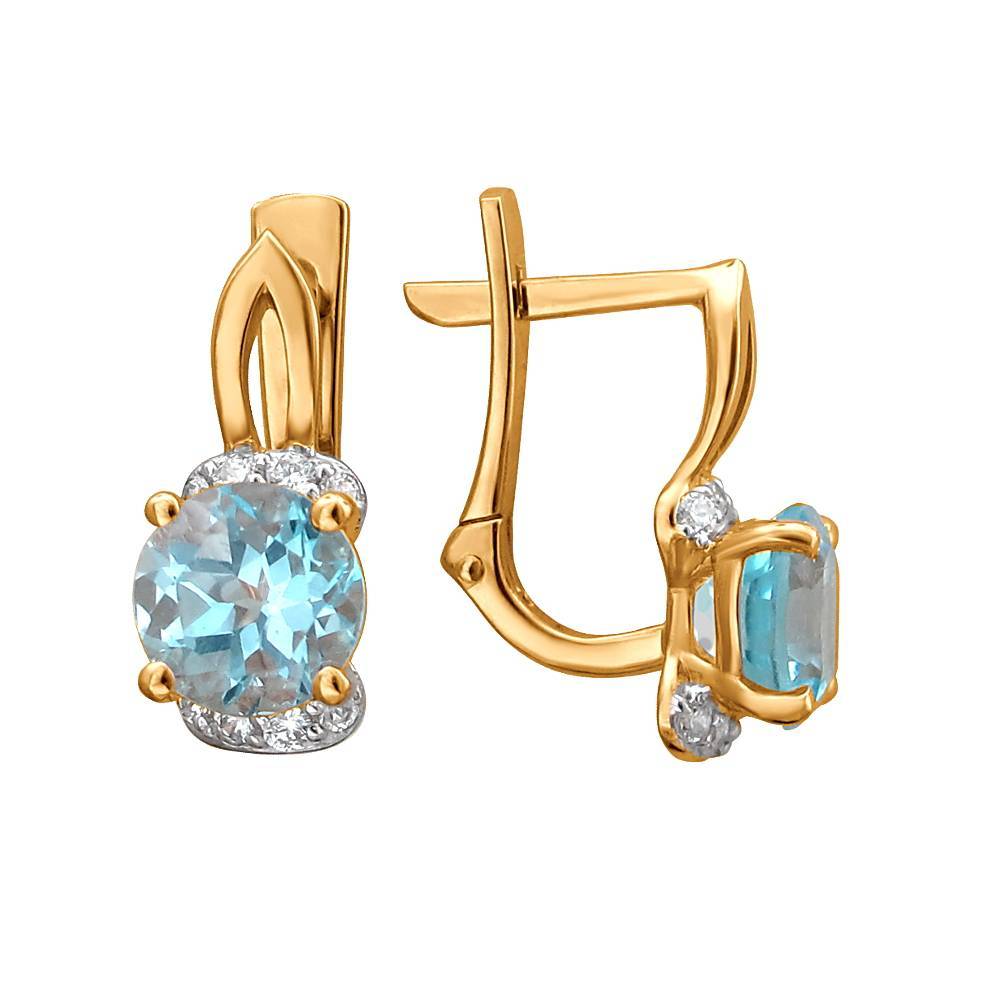 Серьги из красного золота c топазом и фианитом 