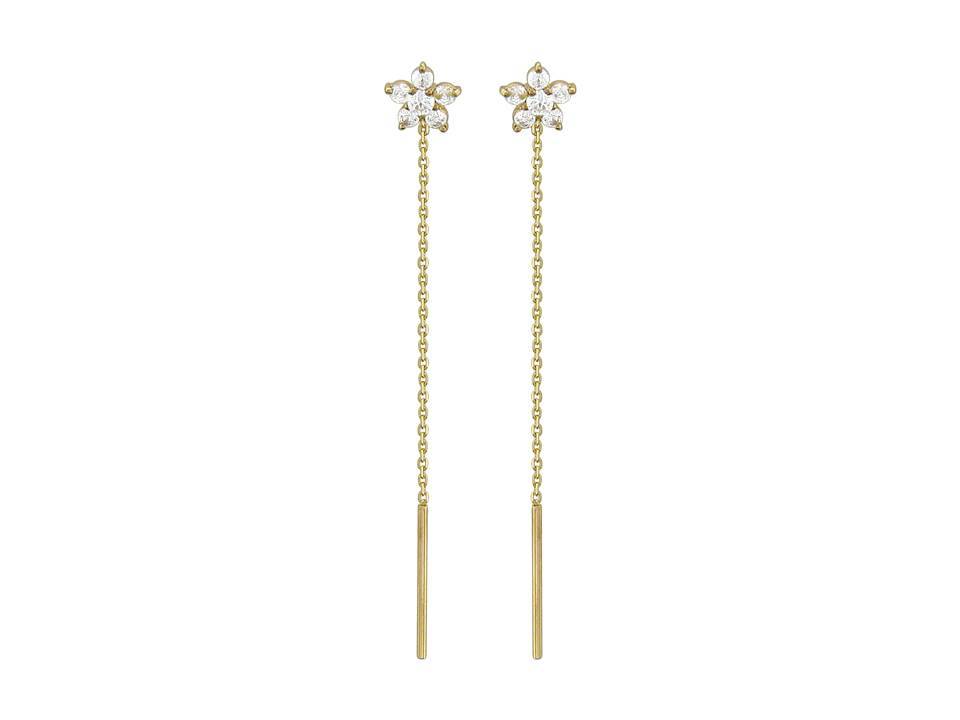 Серьги продёвки из желтого золота c фианитом 