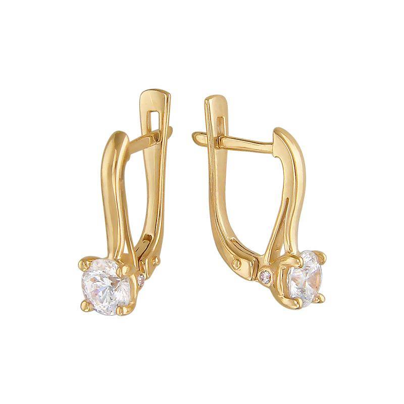 Серьги из желтого золота c фианитом 