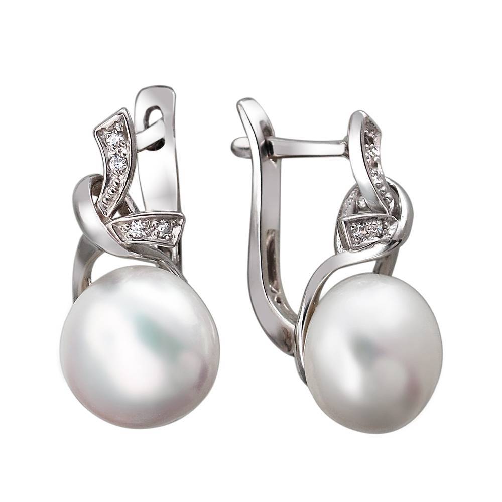 Серьги из серебра c жемчугом и фианитом 