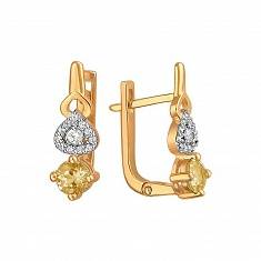 Серьги из красного золота c фианитом и цитрином 01С3110965-5