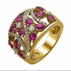 Кольцо из красного золота c рубином и бриллиантом 01К613348-3