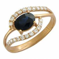 Кольцо из красного золота c бриллиантом и сапфиром 01К613980-3