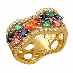 Кольцо из комбинированного золота c рубином и бриллиантом 01К684250-2