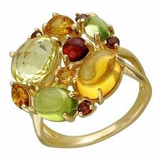 Кольцо из желтого золота c хризолитом и кварцом 01К336230-2