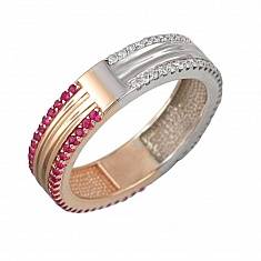 Кольцо из комбинированного золота c рубином и бриллиантом 01К667874-2