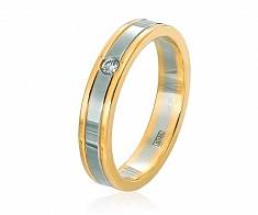 Комбинированное кольцо: белое и жёлтое золото с бриллиантом 447121Бр1