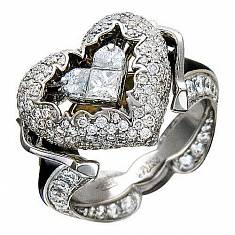 Кольцо из комбинированного золота c бриллиантом и эмалью 01К685927ЭZ
