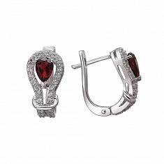 Серьги из серебра c фианитом и гранатом Г11С351114GA