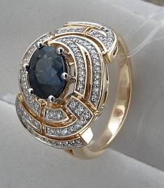 Кольцо из комбинированного золота c бриллиантом и сапфиром 01К6613139Ж-1