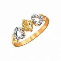 Кольцо из красного золота c фианитом и цитрином 01К3110965-5