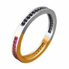 Кольцо из комбинированного золота c рубином и сапфиром 01К568428-1