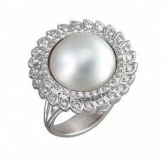 Кольцо из белого золота c бриллиантом и жемчугом 01К629946-1
