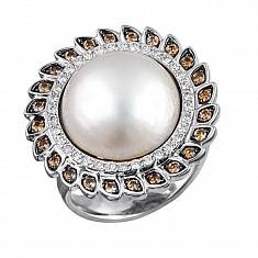 Кольцо из белого золота c бриллиантом и жемчугом 01К679946-4