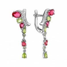 Серьги из серебра c хризолитом и фианитом Т19С354148М1